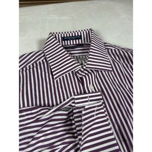 Paul Fredrick Dress Shirt Mens 16 32 Purple White Stripe Long Sleeve Cotton